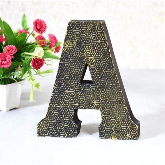 BBH Homes UBBBMH6261SCAHS A Alphabet Handmade Letter Block Eco-Friendly Wall Decor, Gold Foiled Antique