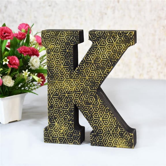 BBH Homes UBBBMH6261SCKHS K Alphabet Handmade Letter Block Eco-Friendly Wall Decor, Gold Foiled Antique