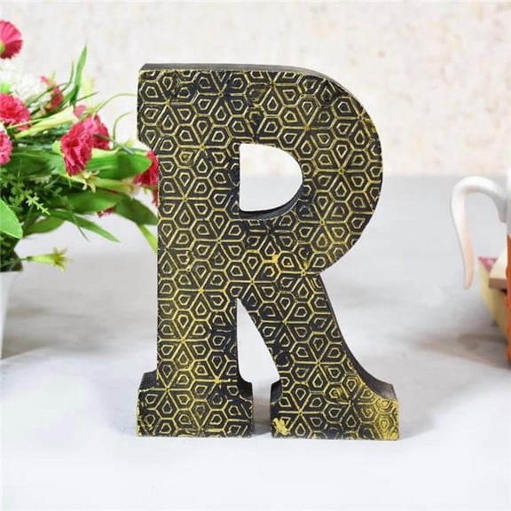 BBH Homes UBBBMH6261SCRHS R Alphabet Handmade Letter Block Eco-Friendly Wall Decor, Gold Foiled Antique