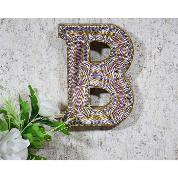BBH Homes UBBBMH6273SCBHS B Alphabet Handmade Letter Block Eco-Friendly Wall Decor, Gold with Zari Work