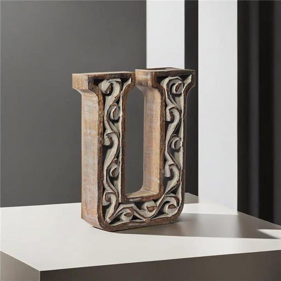 BBH Homes UBBBMH6284SCUHS Handmade Eco-Friendly Wall Mount & Table Top Decor Gray Antique U Wood Alphabet Letter Block