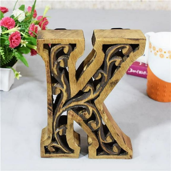 BBH Homes UBBBMH6285SCKHS K Alphabet Handmade Letter Block Eco-Friendly Wall Decor, Brown Antique