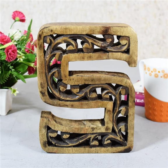 BBH Homes UBBBMH6285SCSHS S Alphabet Handmade Letter Block Eco-Friendly Wall Decor, Brown Antique