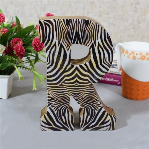 BBH Homes UBBBMH6292SCRHS R Alphabet Handmade Letter Block Eco-Friendly Wall Decor, Natural Enemal