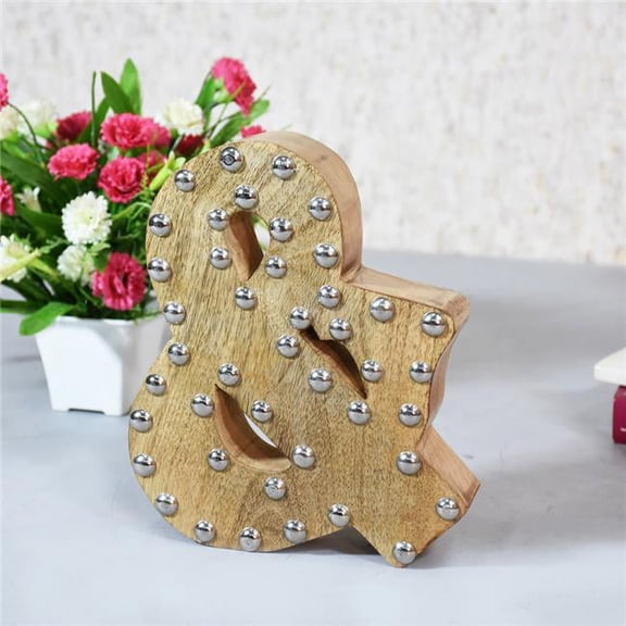 BBH Homes UBBBMH6296SCANDHS & Alphabet Handmade Letter Block Eco-Friendly Wall Decor, Natural with Metal Ribbets