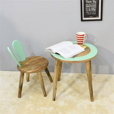 BBH Homes UBBBRSTS0001SC6HS 45 x 43 x 43 cm Handmade 100 Percent Mango Wood Round Shaped Rabbit Theme Indoor Kids Table & Chair, Light Green