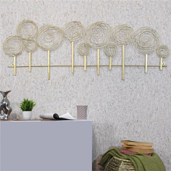 BBH Homes UBBBVK1012SC2N0HS 55 x 19.5 in. Handmade 100 Percent Iron Geometric Pattern Metal Wall Decor, Gold & Multi Color