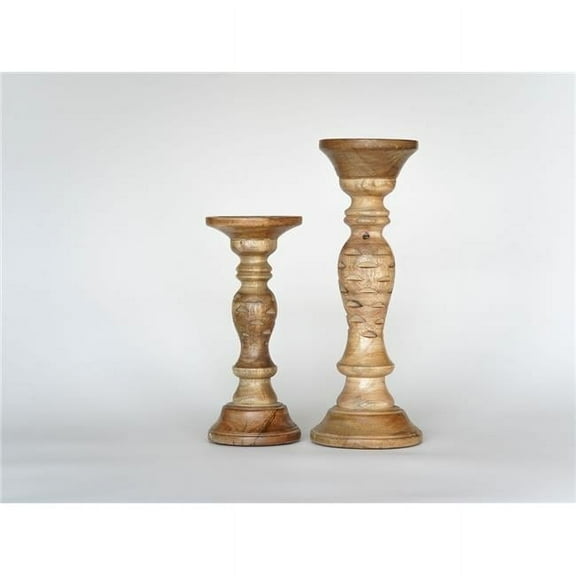 BBH Homes UBBBWA610SCG12HS 6 & 9 in. Traditional Eco-friendly Handmade Mango Wood Pillar Candle Holder, Wallnut - Set of 2