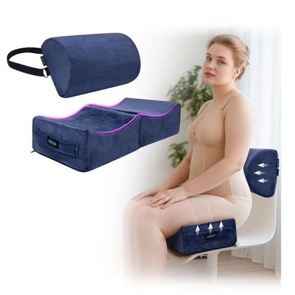 BBL Pillow After Surgery, Brazilian Butt Lift Recovery Kit, Booty & Back Support Cushion, Foam Butt Pillows for Sitting Driving, Travel Lifting Seat Cushions, Post Surgery Wedge Pillows (Blue)