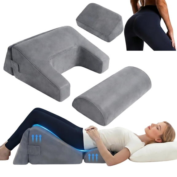 BBL Pillow After Surgery For Sleeping 4 In 1 Brazilian Butt Lift Recovery Set Adjustable Post Op Support Cushion For Bed Resting Comfort Body Elevation Wedge Pillow Set Grey