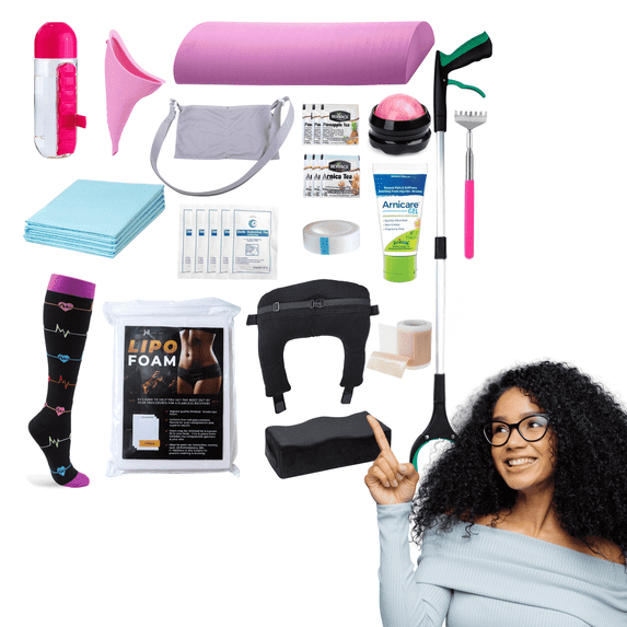 BBL Plus Post Surgery Supplies Kit with Back Support Pillow, Lipo Foam, ABD Pads, Scar Gel,