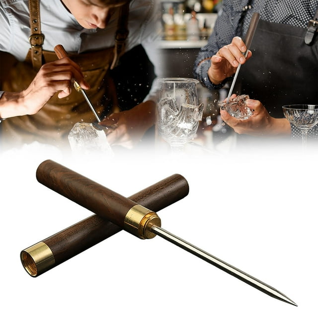 BBLCY Cutter Stainless Ice Pick Pick Tool With Cover Non Slip Wooden Handle Pick For Bars Kitchen Bartender Breaking Ice