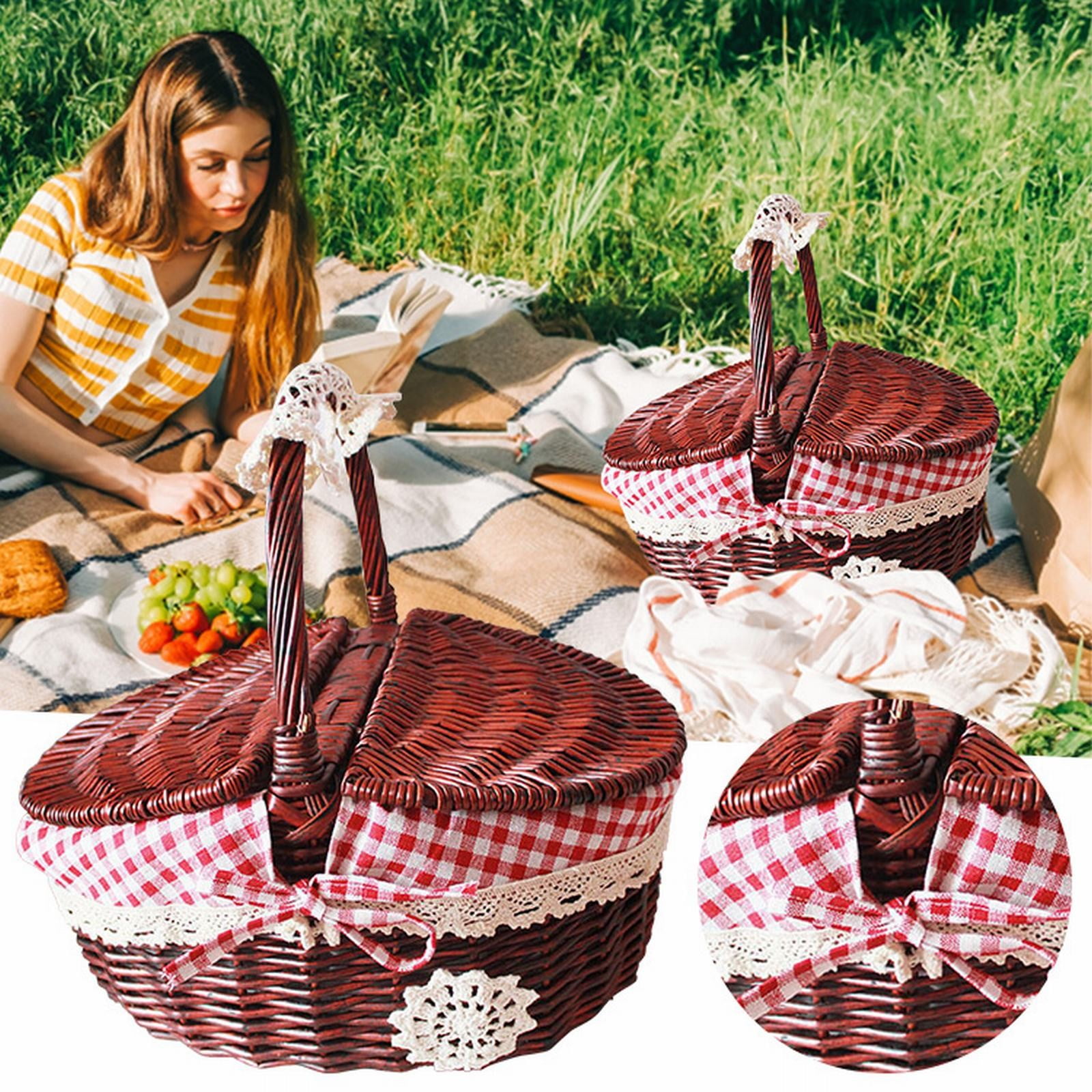 BBLCY Food Storage Outdoor Picnic Basket Vine Weaving Weaving Flower ...