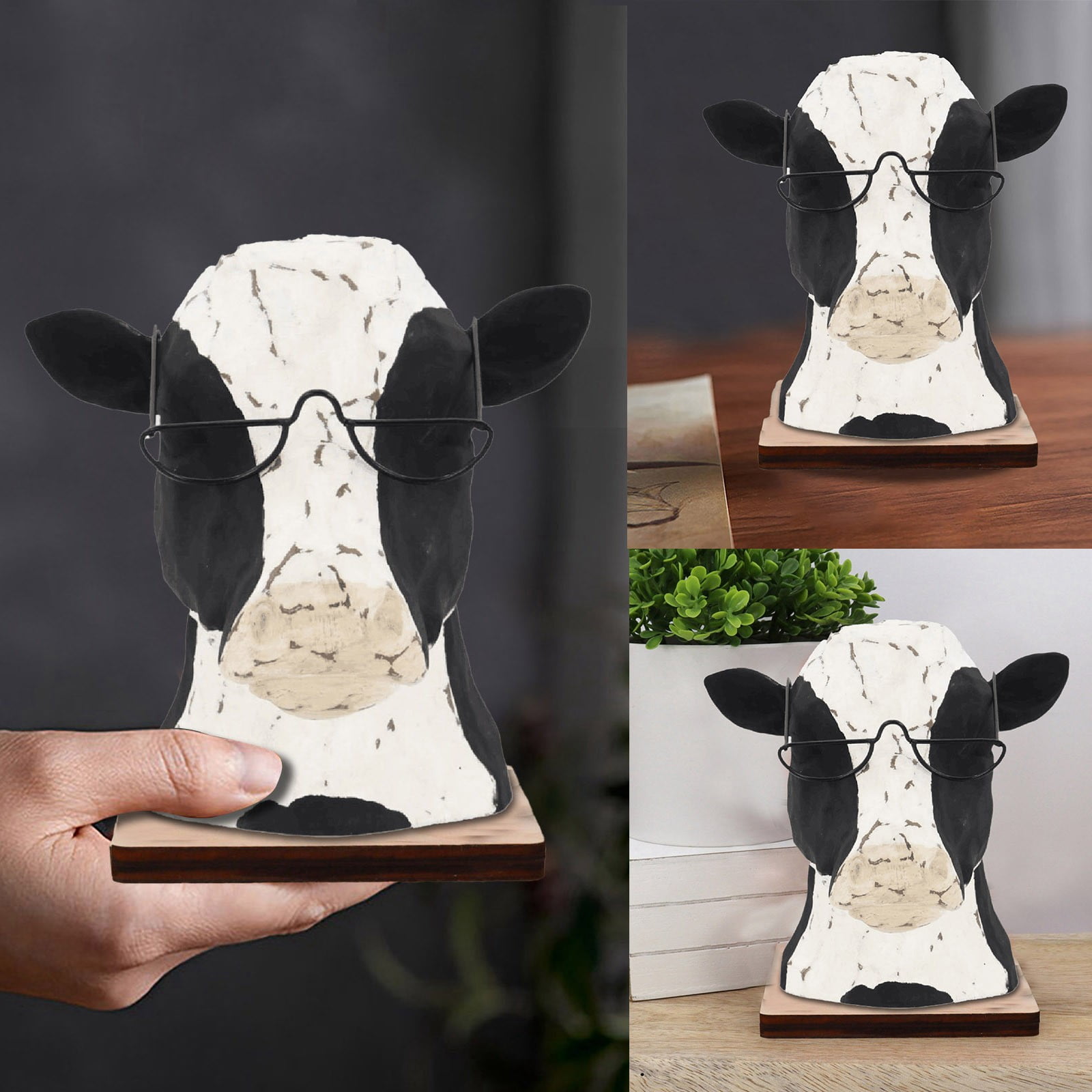 BBLCY Rack Black & White Decorative Cow Head Wearing Glasses Fun Cow ...