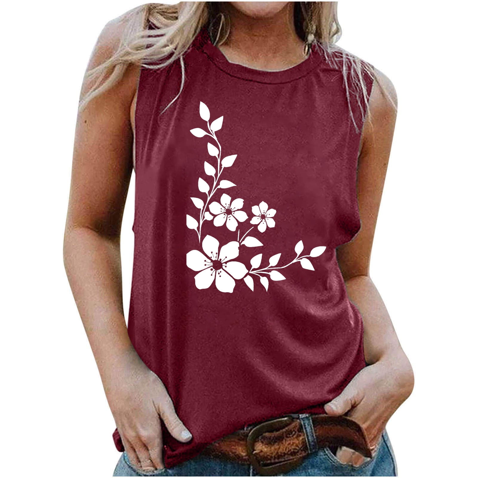 SUNNEGOO Women's Summer Sleeveless Tank Top - Floral Print, Loose Fit, Square Neck Tunic - View #5