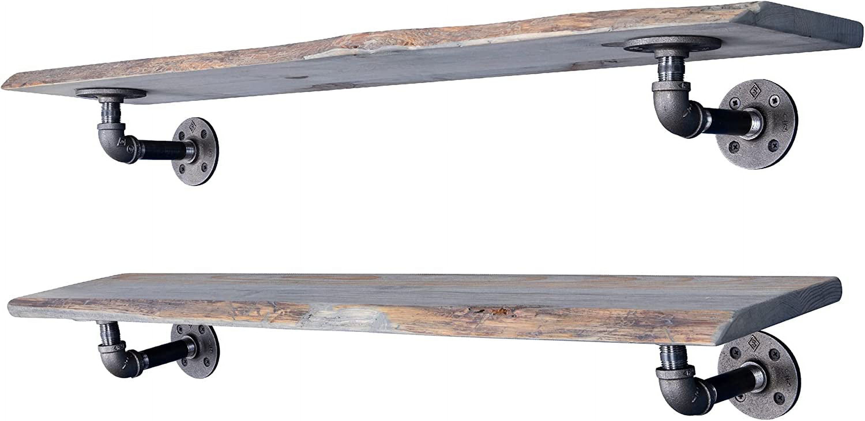 BBNBDMZ 24\u201D Riverstone Grey Live Edge Wood Shelf with Industrial L
