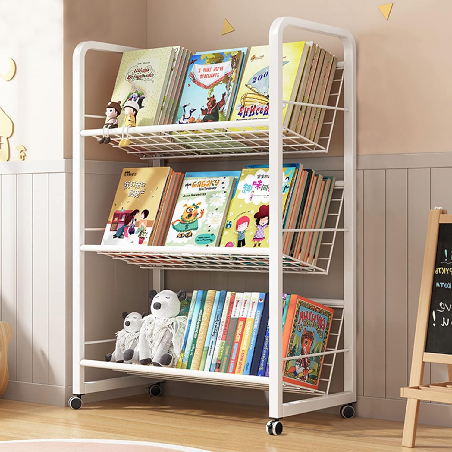 BBNBDMZ 6 Tier Wooden Utility Bookshelf with Rolling Toy Box Multi