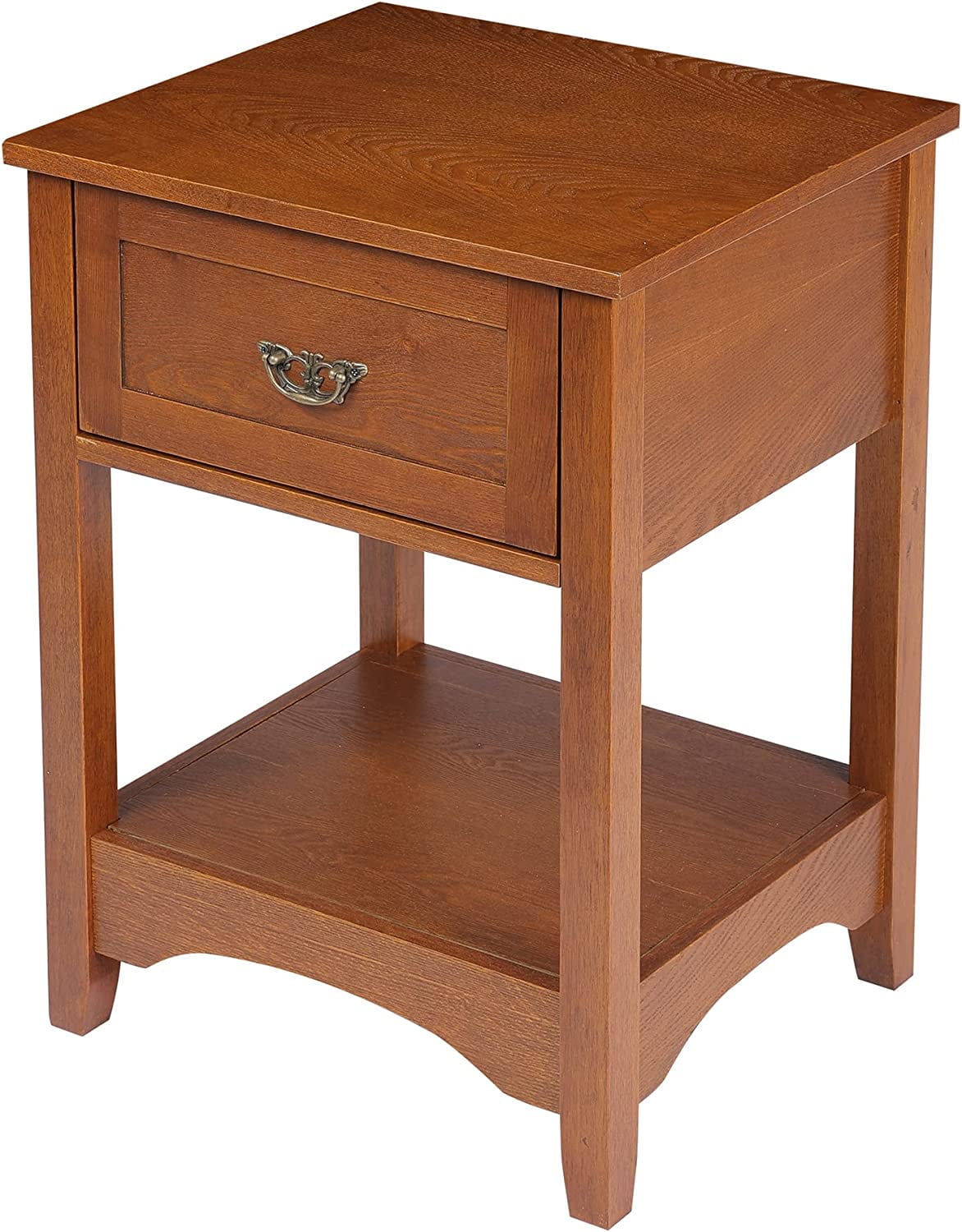 BBNBDMZ Barnwood Rustic Farmhouse Nightstand Side Table with Barn Door and Drawers Weathered Oak