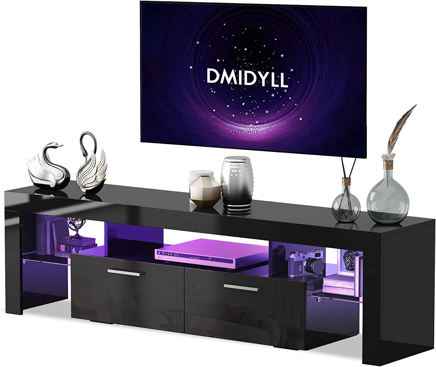 BBNBDMZ Black TV Stand with LED Lights for TVs up to 65'' Modern TV
