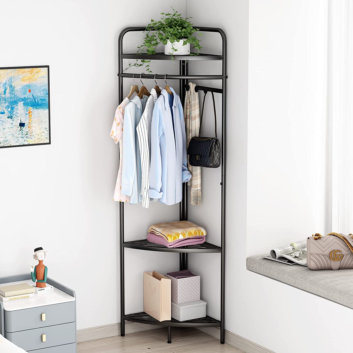 BBNBDMZ Corner Black Clothing Racks Freestanding Metal Black Coat Racks