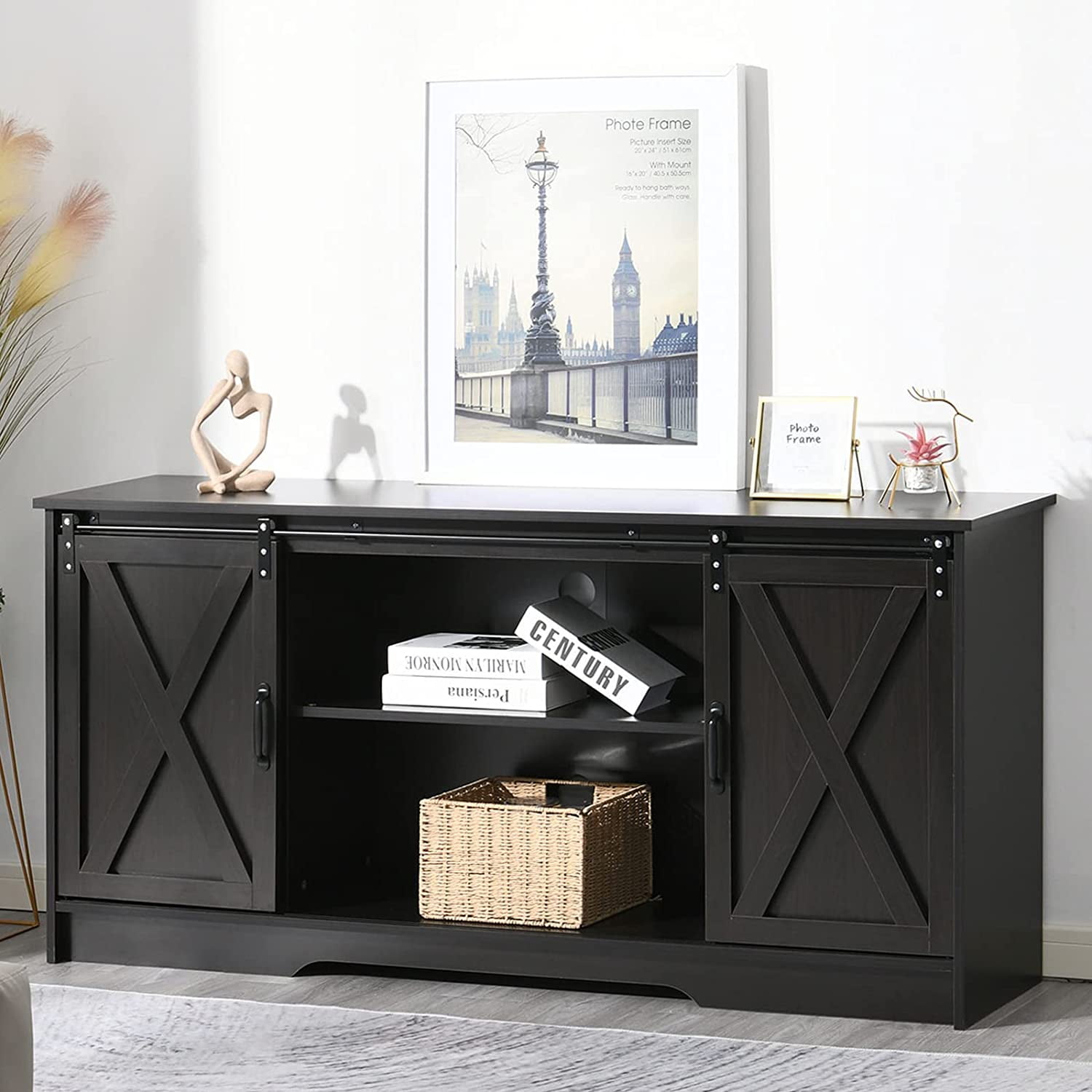 BBNBDMZ Farmhouse TV Stand for 65+ inch TV White Entertainment Center