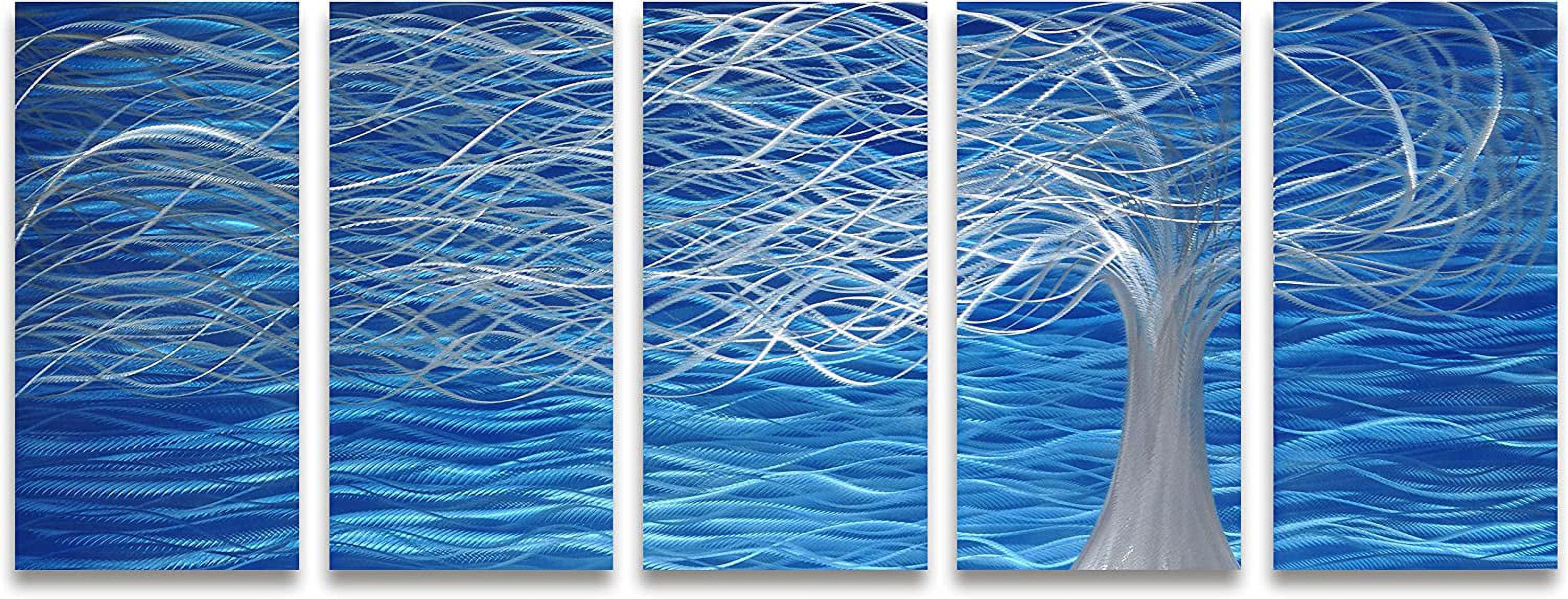 BBNBDMZ HPJNB Abstract Metal Wall Art with Huge Blue Line Design Silver