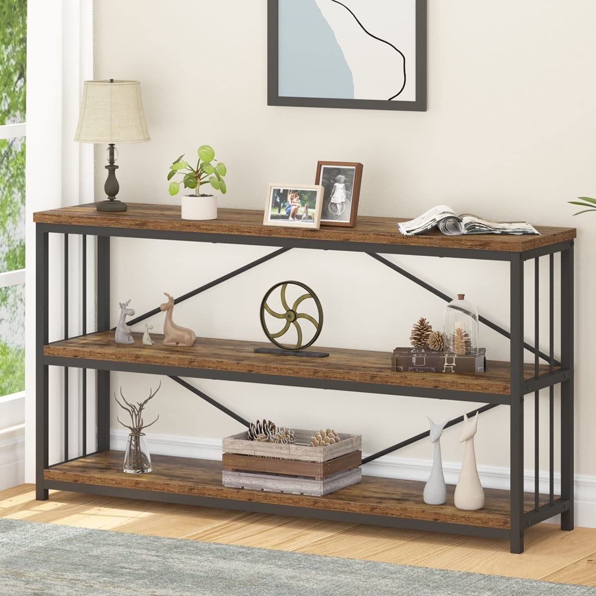 Bbnbdmz Industrial Console Entryway Table Metal Wood Rustic Sofa Table 