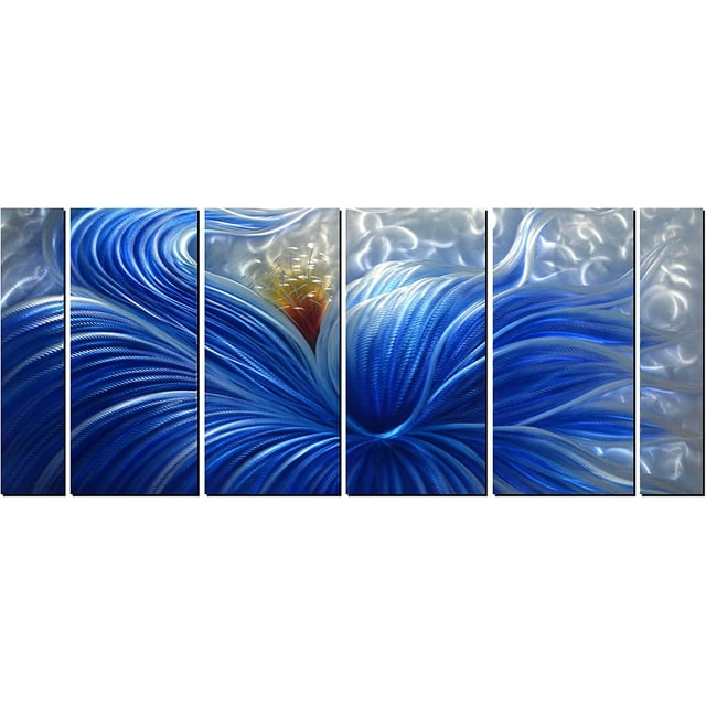 BBNBDMZ Metal Wall Art with Huge Blue Flower Design Abstract Artwork