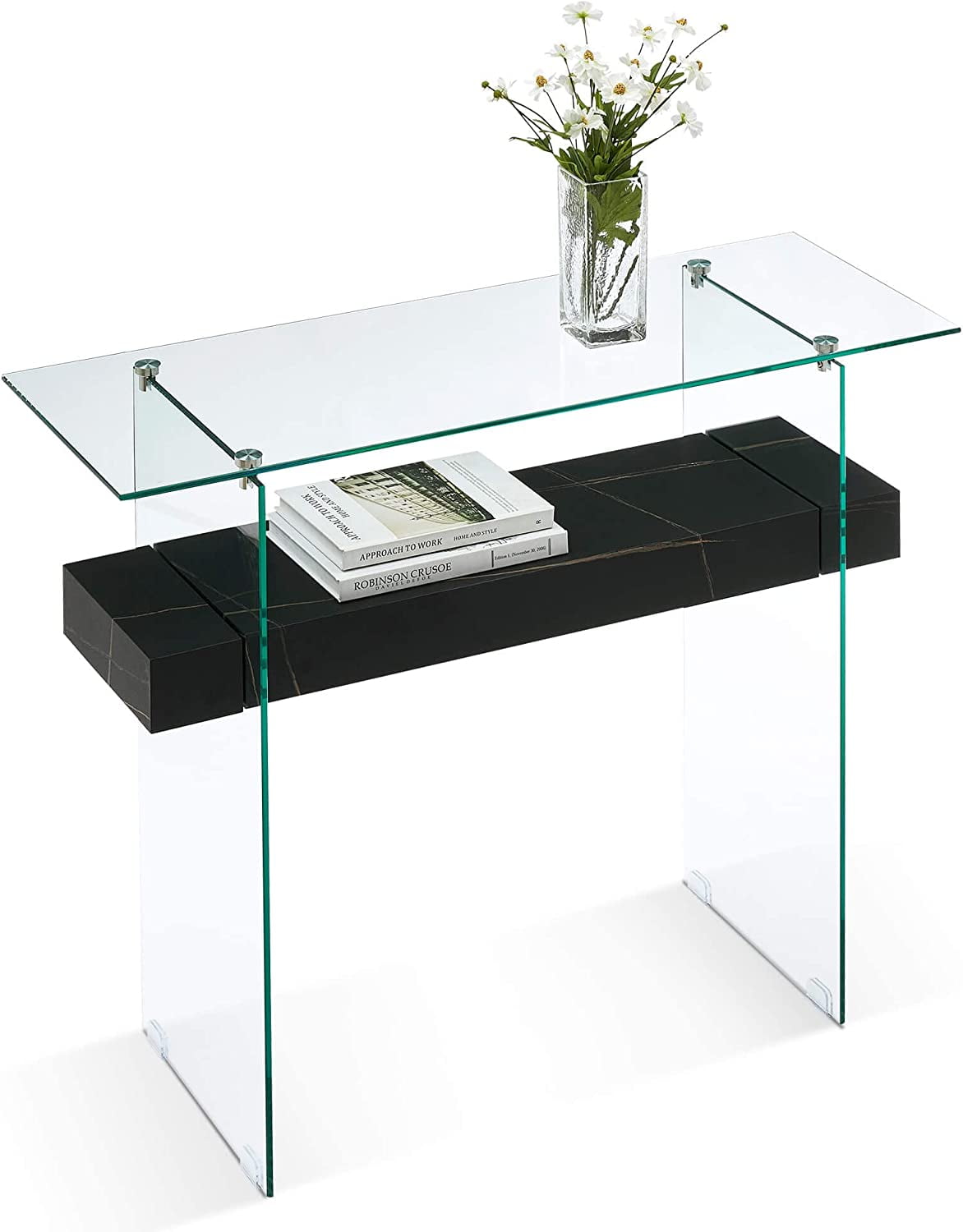 BBNBDMZ Narrow Glass Console Table with STORAGE Modern Sofa Table