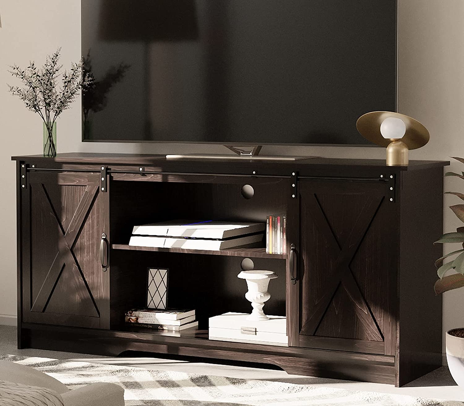 BBNBDMZ White TV Stand for 65 Inch TV 58" Farmhouse Entertainment