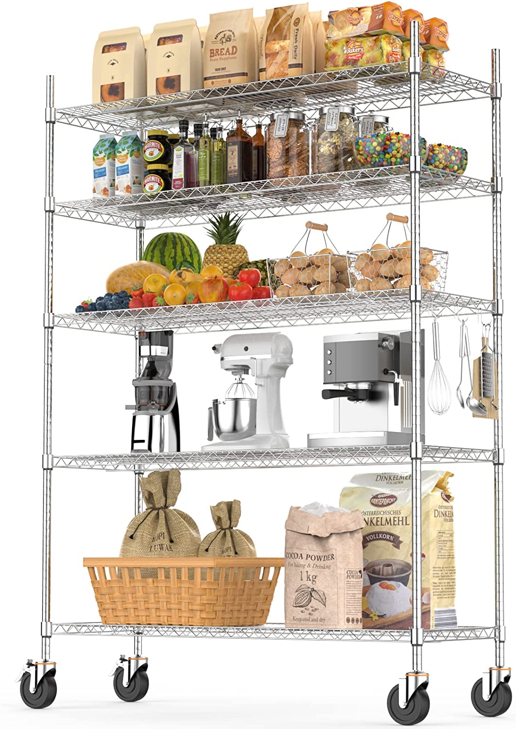 BBNBDMZ Wire Shelving Unit with Wheels 2400LB Heavy Duty NSF Commercial