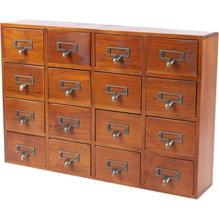 Wood Apothecary Medicine Cabinet 16 Drawers Label Organizer Card