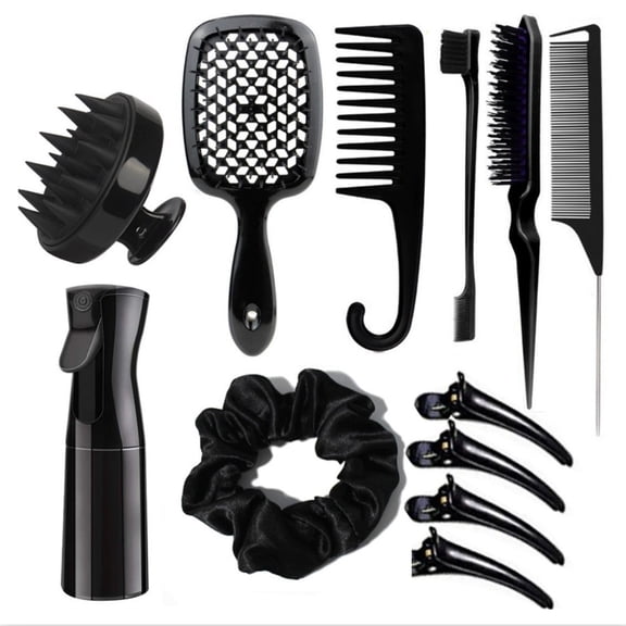 BBOO Hair Brush Set, 12 Pcs Comb Tools with Spray Bottle, Edges Comb, Curly Hair Brush, Round Brush, Scalp Brush And Hair Clips,Hair Care Styling Tools