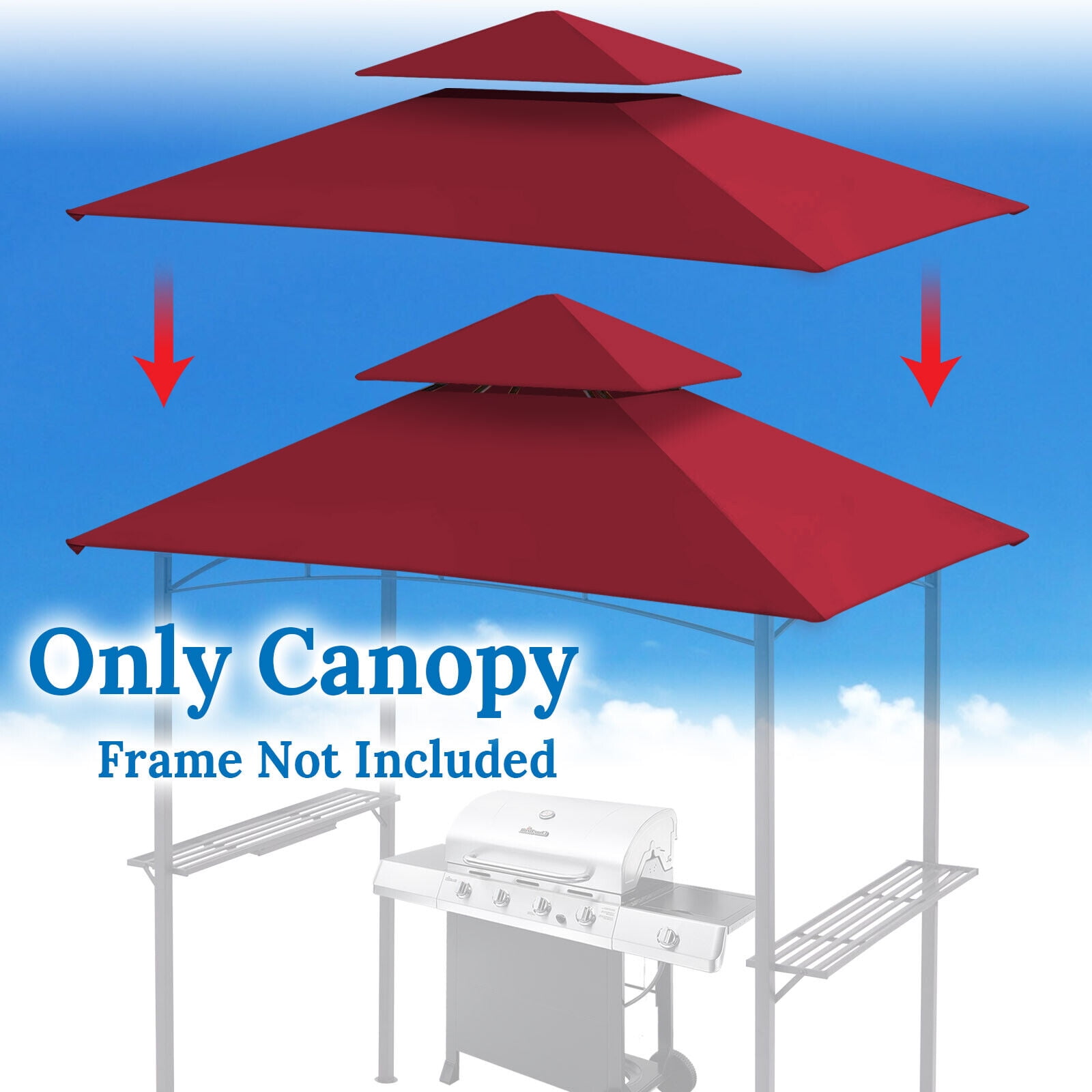BBQ 8'x5' Double Tier Replacement Canopy Grill Gazebo Roof Gazebo Cover
