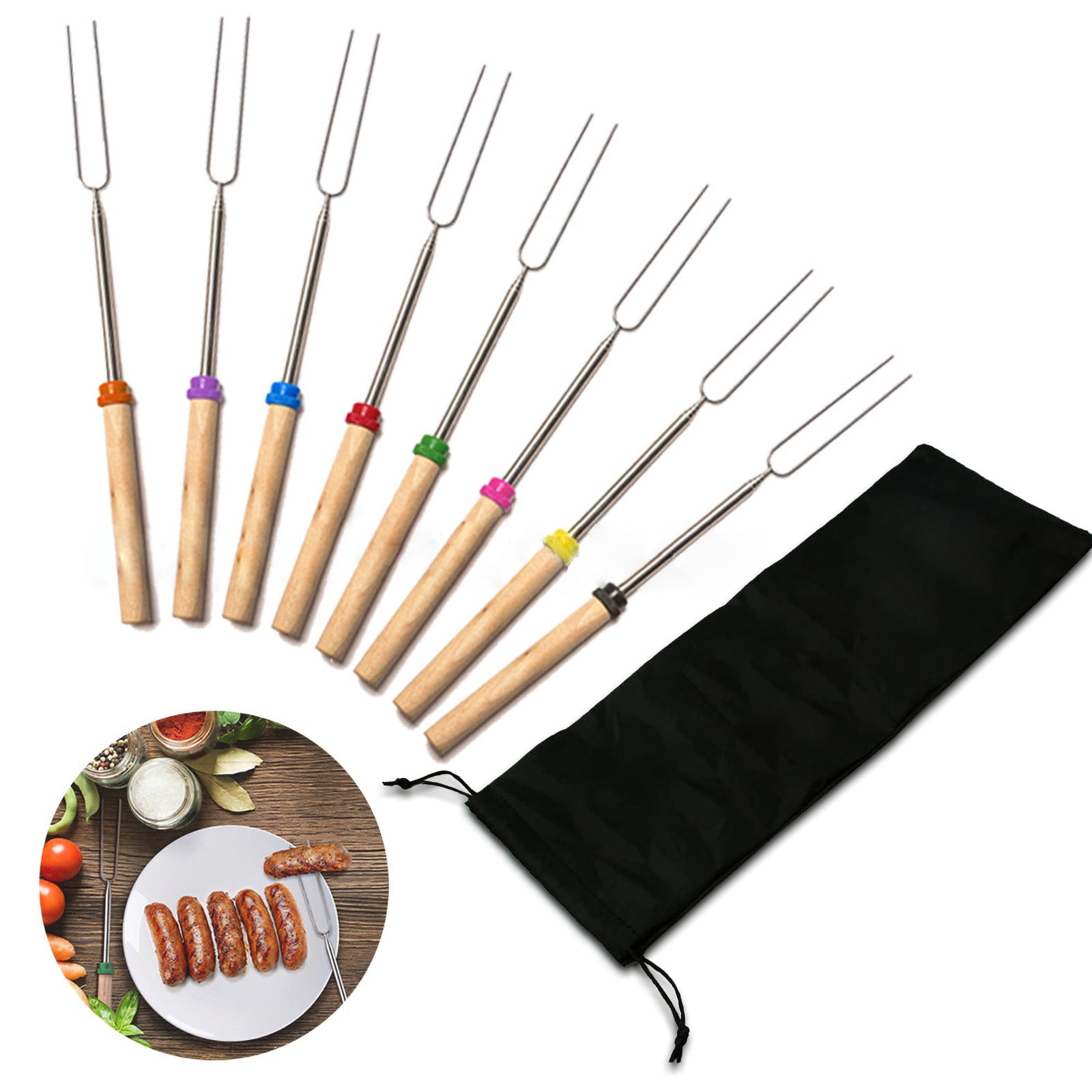BBQ 8color retractable Ushaped stainless steel barbecue fork with