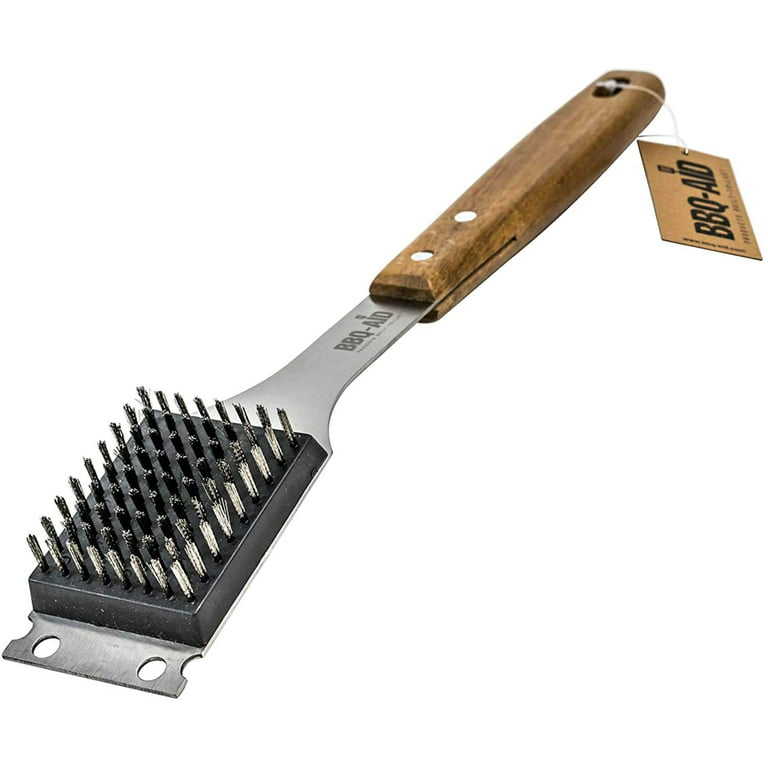 BBQ-AID All Angles BBQ Grill Brush for Outdoor Grill – Cleans All Angles,  Large Wooden Handle, and Stainless Steel Bristles - BBQ Brush for Grill