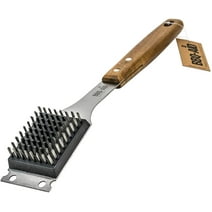 BBQ-AID Barbecue Grill Brush and Scraper – Extended, Large Wooden Handle and Replaceable Stainless Steel Bristles Head – Safe, No Scratch Cleaning - Best for Any Grill: Char Broil & Ceramic