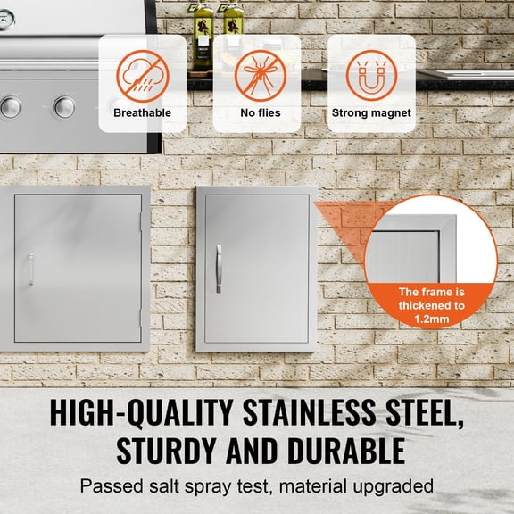 BBQ Access Door 16W x 22H Inch Single Outdoor Kitchen Door Stainless Steel Flush Mount Wall Vertical Door with Handle for BBQ Island Grilling Station Outside Cabinet