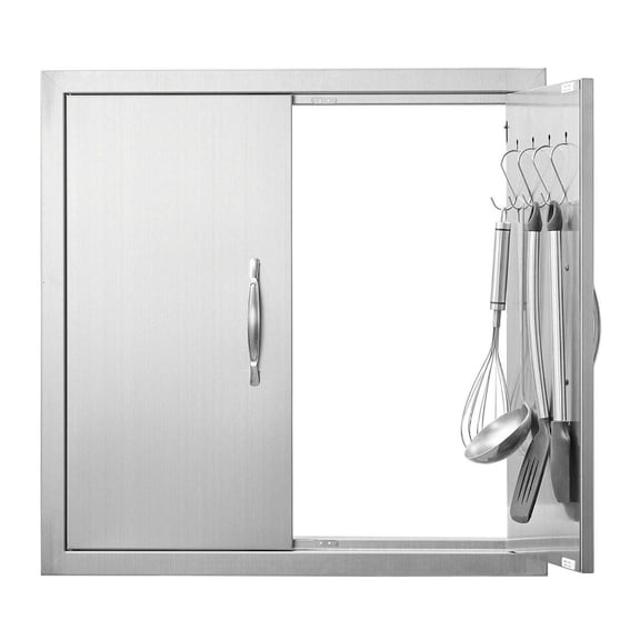 BBQ Access Door 24x24 Inch, Stainless Steel Double Wall Outdoor Kitchen Door for Grilling Station, Island Cabinet - Flush Mount with Handles & Hooks