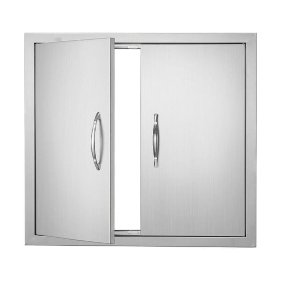 BBQ Access Door 26x24 Inch, Stainless Steel Double Kitchen Door, Flush Mount Outdoor Cabinet Door with Handles for Grill Island, BBQ Station