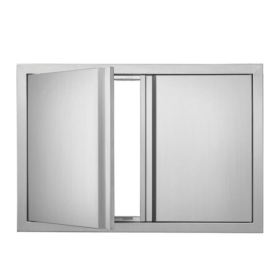 BBQ Access Door 28x19 Inch, Stainless Steel Double Door for Outdoor Kitchen, Flush Mount BBQ Island Door, Vertical Cabinet Door with Handles