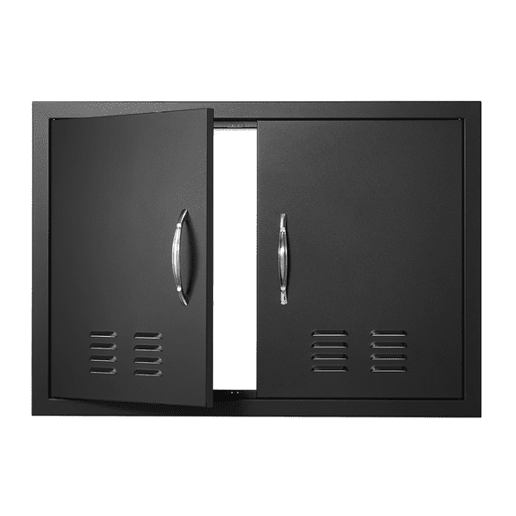 BBQ Access Door 30W x 21H Inch, Outdoor Kitchen Double Door, Flush Mount BBQ Island Door with Handles & Vents, Grill Cabinet Door