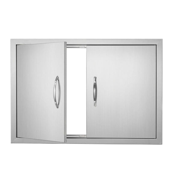 BBQ Access Door 30W x 21H Inch, Stainless Steel Double Outdoor Kitchen Cabinet Door, Flush Mount for Grill Island, Vertical Cabinet Door with Handles