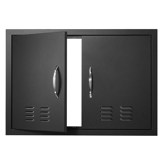 BBQ Access Door 30x21 Inch, Double Wall Mount Outdoor Kitchen Door, Flush Mount Cabinet Door with Handles & Vents for BBQ Island