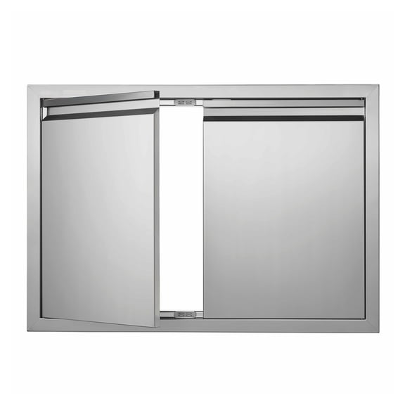 BBQ Access Door 30x21 Inch, Stainless Steel Double Outdoor Kitchen Door, Flush Mount Vertical Door with Recessed Handles for BBQ Island & Grilling Station