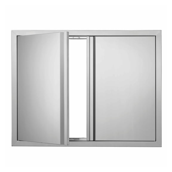 BBQ Access Door 31x24 Inch, Stainless Steel Double Outdoor Kitchen Door, Flush Mount for Grill Island, Cabinet, Vertical Wall Door with Handles