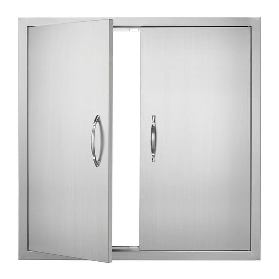 BBQ Access Door 31x31 Inch, Stainless Steel Double Outdoor Kitchen Cabinet Door, Flush Mount for Grill Island, BBQ Station, Handles Included