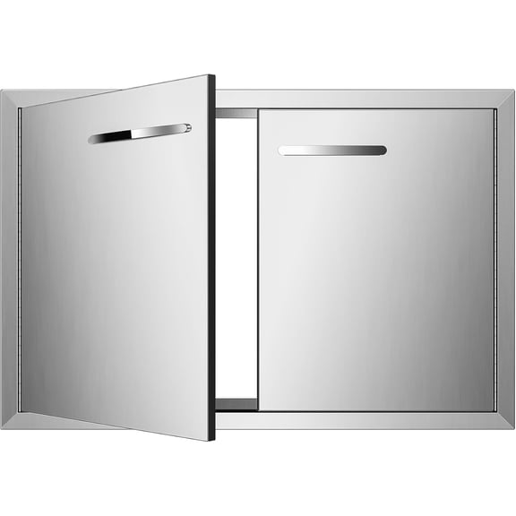 BBQ Access Door 33" W x 22" H Stainless Steel Outdoor Kitchen Doors, Weatherproof, Double Flush Mount Door with Handles for Outside Cabinets, BBQ Island, Grilling Station