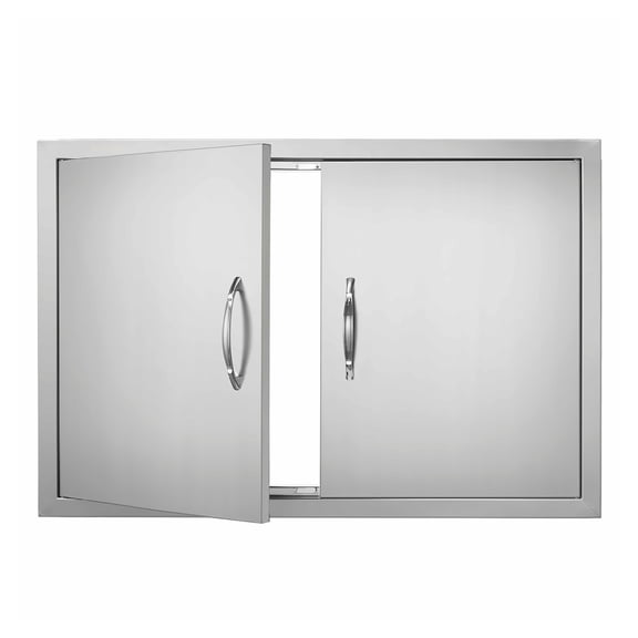 BBQ Access Door 33W x 22H Inch, Stainless Steel Double Outdoor Kitchen Door, Flush Mount for Grill Island, Cabinet, Vertical Handle