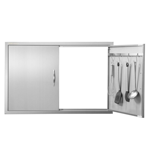 BBQ Access Door 39W x 26H Inch Stainless Steel Flush Mount Double Outdoor Kitchen Door with Handles and Hooks for BBQ Island Grilling Station Outside Cabinet